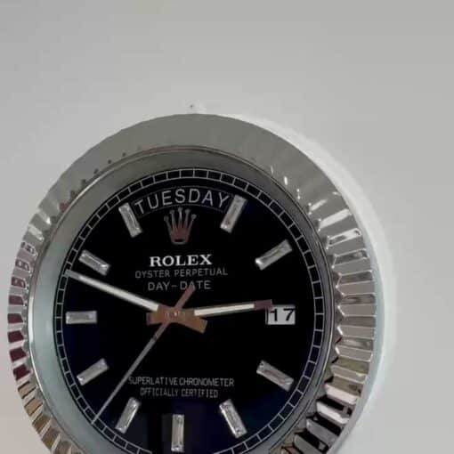 DAY DATE – ROSE SILVER – BLACK EDITION 35 CM DELUXE METAL WALL CLOCK