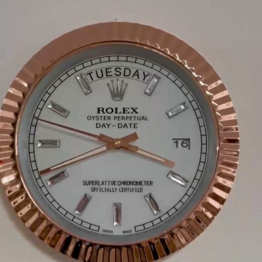 DAY DATE – ROSE GOLD CHROME – WHITE 35 CM DELUXE METAL WALL CLOCK