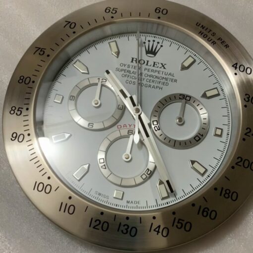 ROLEX DAYTONA WALL CLOCK SILVER WHITE STAINLESS STEEL EDITION - 35CM DELUXE METAL WALL CLOCK