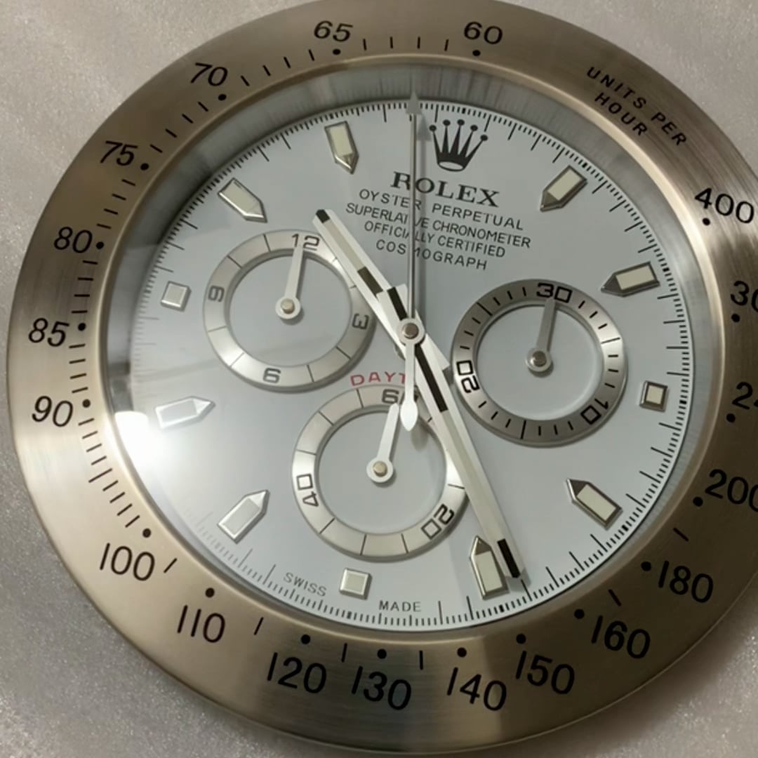 ROLEX DAYTONA WALL CLOCK SILVER WHITE STAINLESS STEEL EDITION - 35CM DELUXE METAL WALL CLOCK