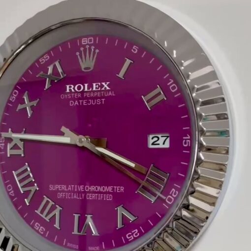DATEJUST – ROSE SILVER – PURPLE EDITION 35 CM DELUXE METAL WALL CLOCK