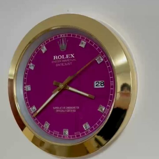 DATEJUST – GOLD CHROME – PURPLE 3 DELUXE METAL WALL CLOCK 35 CM