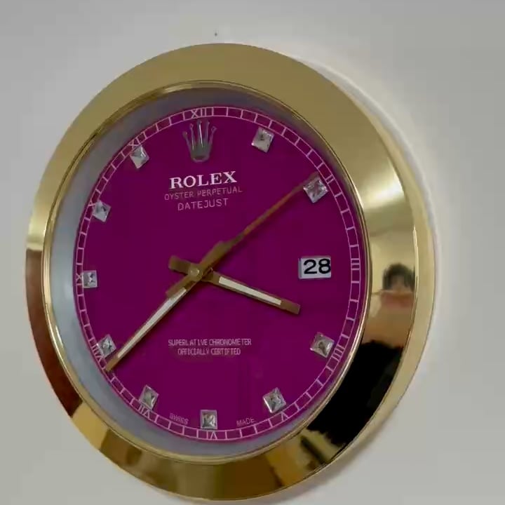 DATEJUST – GOLD CHROME – PURPLE 3 DELUXE METAL WALL CLOCK 35 CM