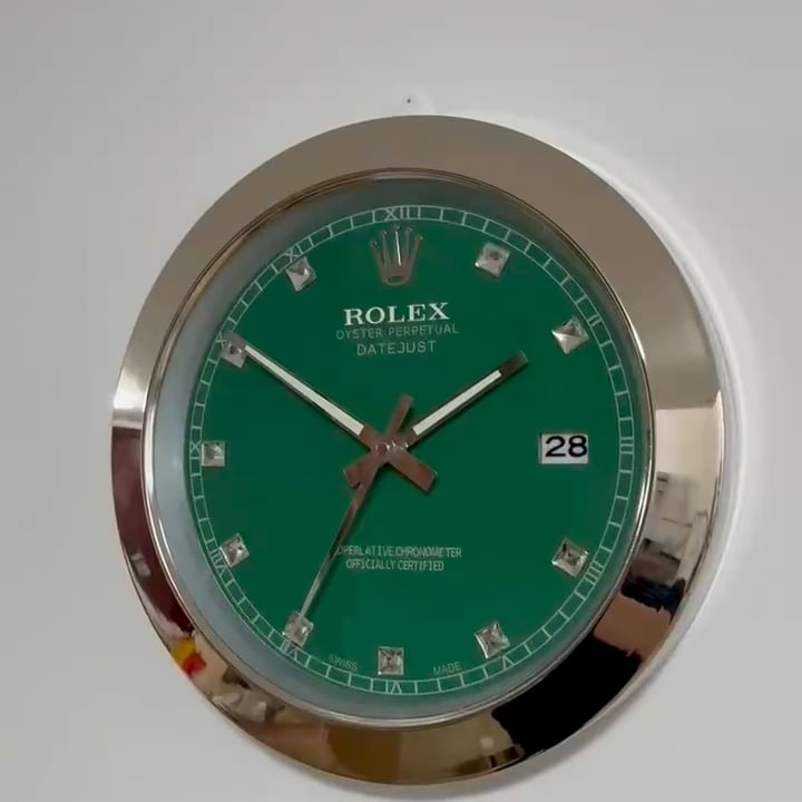 DATEJUST – CHROME – GREEN 3 DELUXE METAL WALL CLOCK, 35 CM