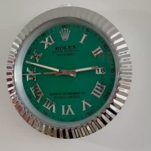 DATEJUST – ROSE SILVER – GREEN 35 CM DELUXE METAL WALL CLOCK