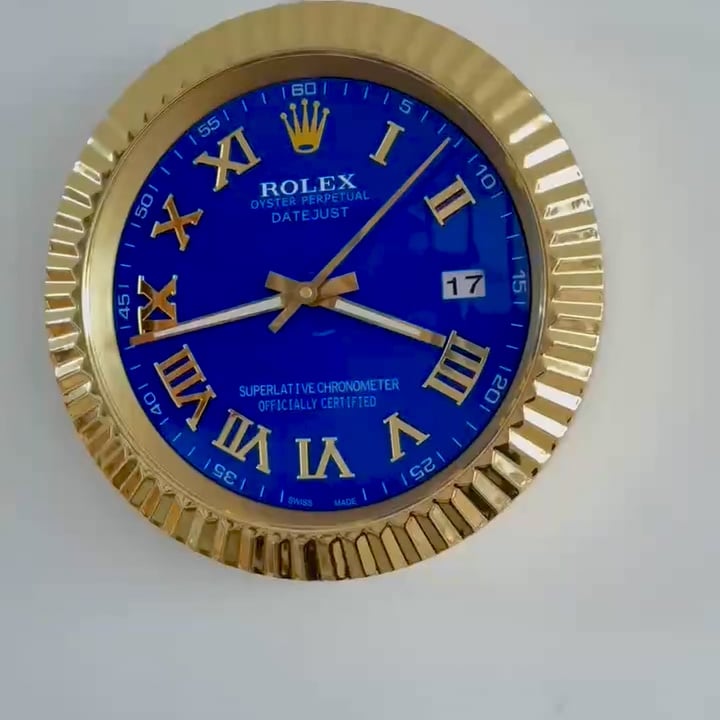 DATEJUST – ROSE GOLD – BLUE DELUXE METAL WALL CLOCK 35 CM