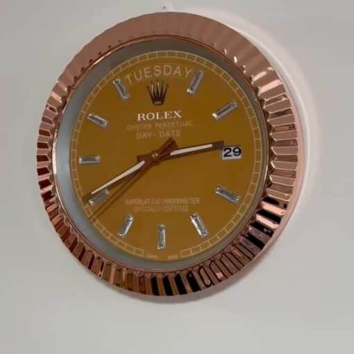 DAY DATE – ROSE GOLD CHROME – YELLOW EDITION 35 CM DELUXE METAL WALL CLOCK