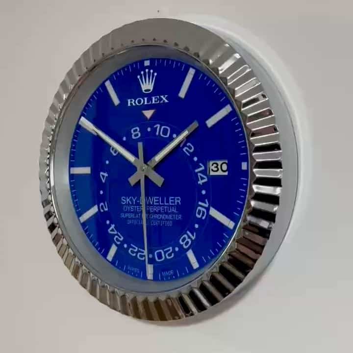 SKY DWELLER – ROSE SILVER – BLUE EDITION 35 CM DELUXE METAL WALL CLOCK