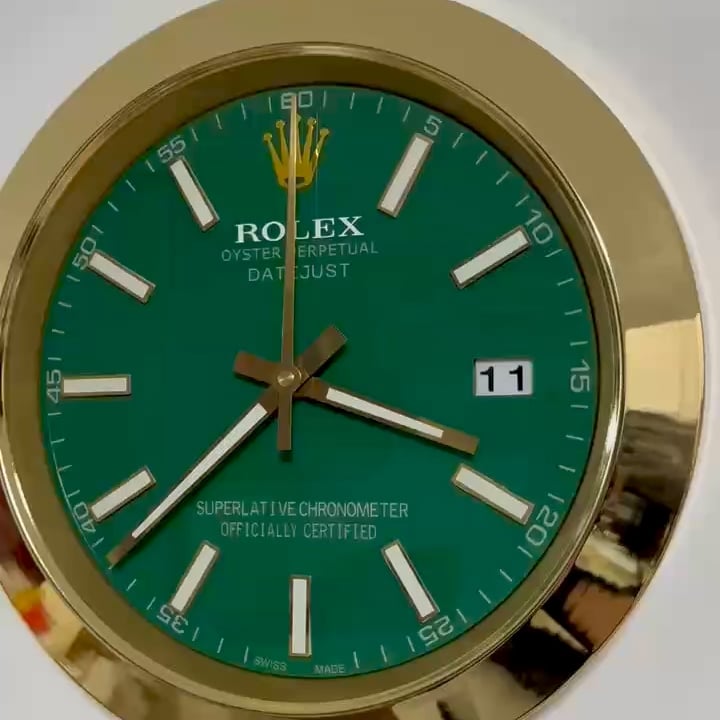 DATEJUST – GOLD – GREEN- 2 EDITION 35 CM DELUXE METAL WALL CLOCK