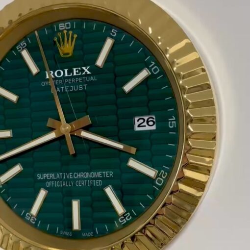 DATEJUST – ROSE GOLD – GREEN – 3 DELUXE METAL WALL CLOCK 35 CM
