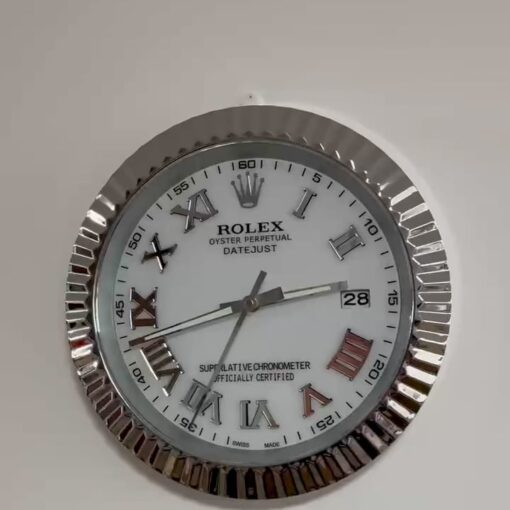 DATEJUST – ROSE SILVER – WHITE EDITION 35 CM DELUXE METAL WALL CLOCK