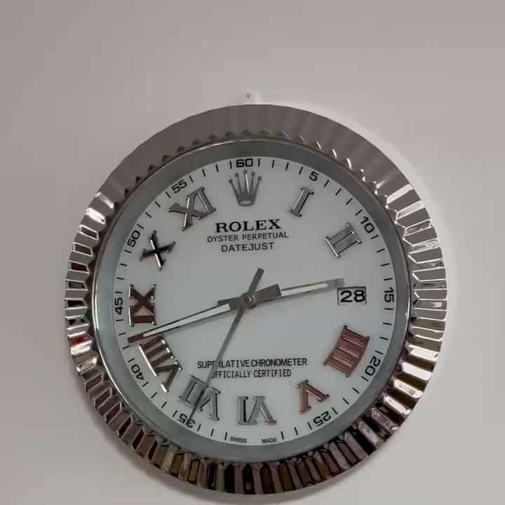 DATEJUST – ROSE SILVER – WHITE EDITION 35 CM DELUXE METAL WALL CLOCK