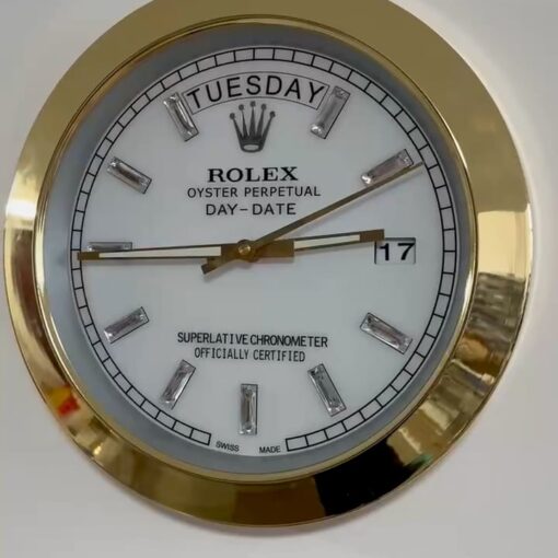 DAY DATE – GOLD – WHITE EDITION 35 CM DELUXE METAL WALL CLOCK