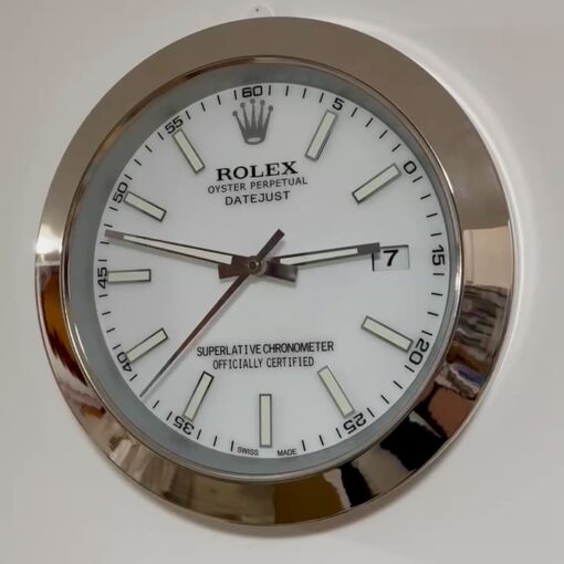 DATEJUST – SILVER – WHITE – 2 DELUXE METAL WALL CLOCK 35 CM