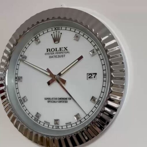 DATEJUST – ROSE SILVER – WHITE – 3 EDITION DELUXE METAL WALL CLOCK, 35 CM