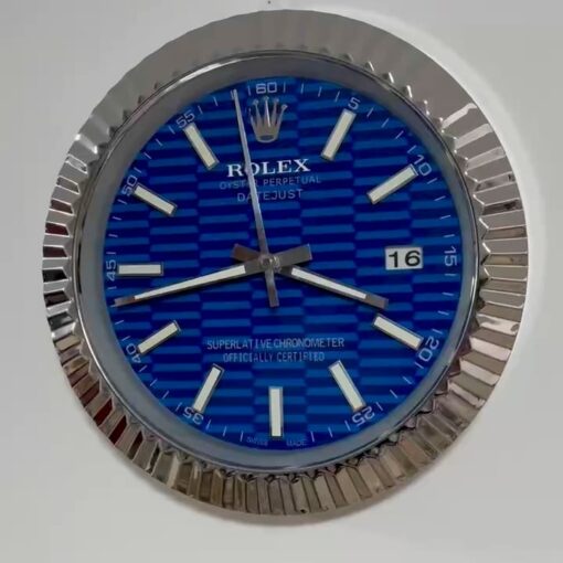 DATEJUST – ROSE SILVER – BLUE – 3 DELUXE METAL WALL CLOCK 35 CM