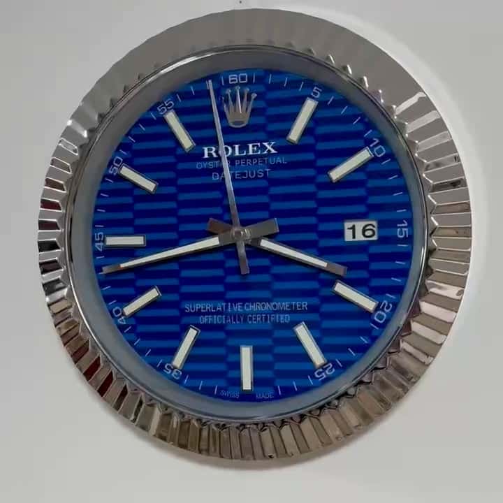 DATEJUST – ROSE SILVER – BLUE – 3 DELUXE METAL WALL CLOCK 35 CM