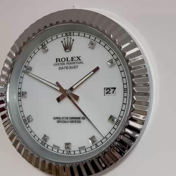 DATEJUST – ROSE SILVER – WHITE – 3 EDITION DELUXE METAL WALL CLOCK, 35 CM