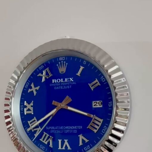 DATEJUST – ROSE SILVER – BLUE EDITION 35 CM DELUXE METAL WALL CLOCK