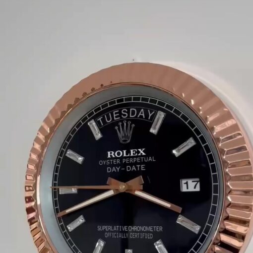 DAY DATE – ROSE GOLD CHROME – BLACK EDITION 35 CM DELUXE METAL WALL CLOCK