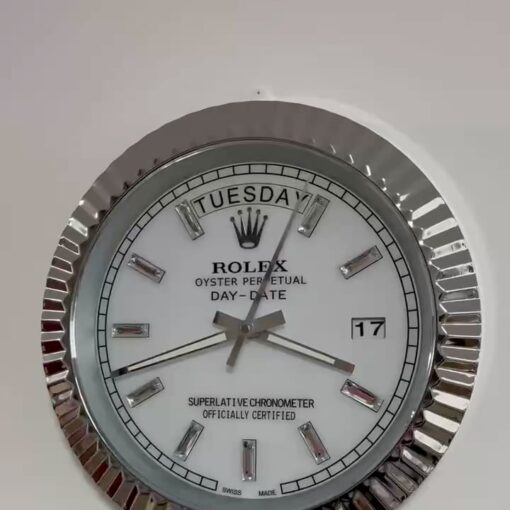 DAY DATE – ROSE SILVER – WHITE 35 CM DELUXE METAL WALL CLOCK