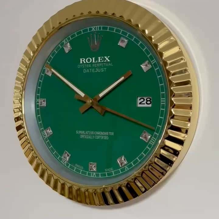 DATEJUST – GOLD CHROME – GREEN 7 DELUXE METAL WALL CLOCK 35 CM