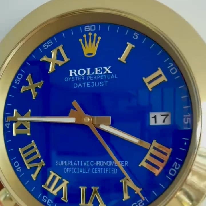 DATEJUST – GOLD – BLUE EDITION 35 CM DELUXE METAL WALL CLOCK