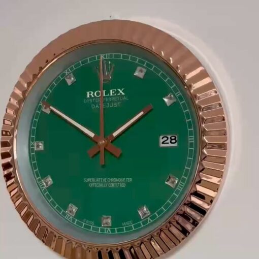 DATEJUST – ROSE GOLD CHROME – GREEN 6 DELUXE METAL WALL CLOCK 35 CM