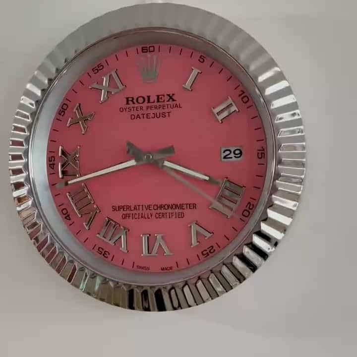 DATEJUST – ROSE SILVER – PINK EDITION 35 CM DELUXE METAL WALL CLOCK