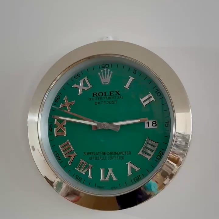 DATEJUST – SILVER – GREEN DELUXE METAL WALL CLOCK 35 CM