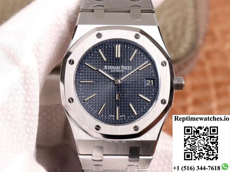 Xf Factory Audemars Piguet Royal Oak “Jumbo” Extra-Thin 15202St.Oo.1240St.01 Stainlless Steel Cufflinks Blue “Tapisserie” Pattern-Rep Time Watches