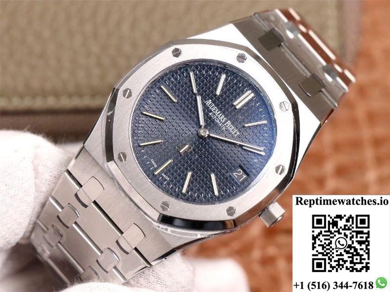 Xf Factory Audemars Piguet Royal Oak “Jumbo” Extra-Thin 15202St.Oo.1240St.01 Stainlless Steel Cufflinks Blue “Tapisserie” Pattern-Rep Time Watches