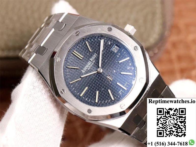 Xf Factory Audemars Piguet Royal Oak “Jumbo” Extra-Thin 15202St.Oo.1240St.01 Stainlless Steel Cufflinks Blue “Tapisserie” Pattern-Rep Time Watches