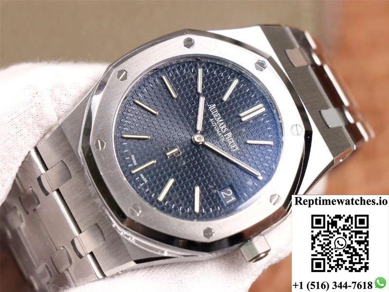 Xf Factory Audemars Piguet Royal Oak “Jumbo” Extra-Thin 15202St.Oo.1240St.01 Stainlless Steel Cufflinks Blue “Tapisserie” Pattern-Rep Time Watches