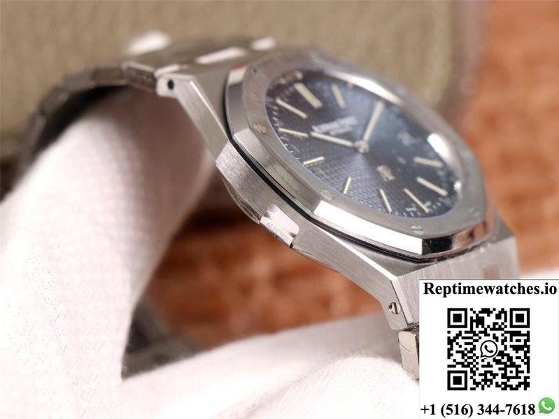 Xf Factory Audemars Piguet Royal Oak “Jumbo” Extra-Thin 15202St.Oo.1240St.01 Stainlless Steel Cufflinks Blue “Tapisserie” Pattern-Rep Time Watches