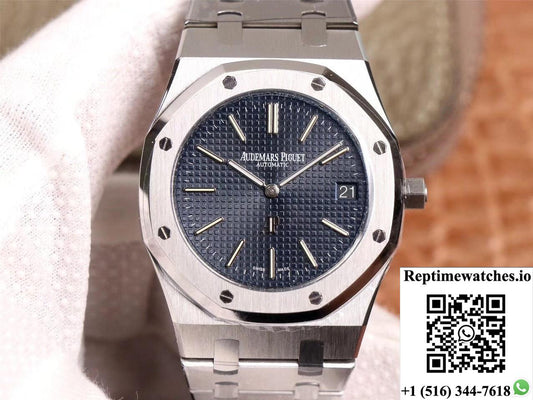 Xf Factory Audemars Piguet Royal Oak “Jumbo” Extra-Thin 15202St.Oo.1240St.01 Stainlless Steel Cufflinks Blue “Tapisserie” Pattern-Rep Time Watches